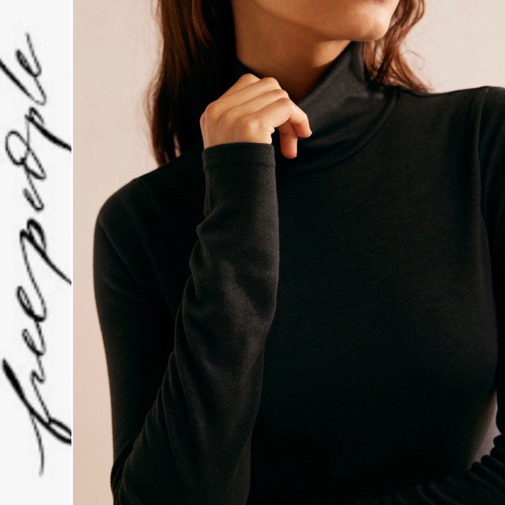 NEW Free People Free-EST Good Feels Black Mock Neck Long Sleeve Midi Dress S - Picture 2 of 11